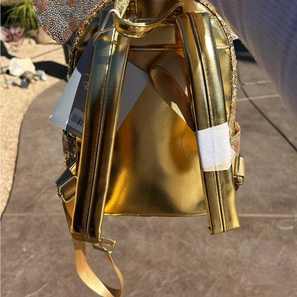 Disney Loungefly NWT Backpack Gold Sparkle,Minnie Ears.Gold Hrdwr. Host Pick - Picture 11 of 12